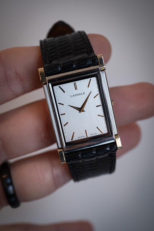 Seiko Lassale Tank | January 1998, articulated lugs, two-tone